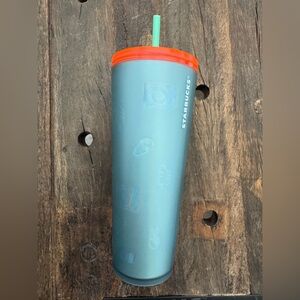 Starbucks Aqua Tumbler with Vibrant Orange Lid